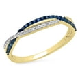 thumbnail image 1 of 10K Gold Round Blue Sapphire & White Diamond Wedding Band Swirl Stackable Ring, 1 of 1