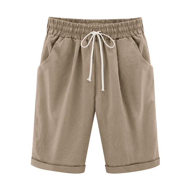 Mrzvby Summer Casual Shorts For Women Solid Color Half Length Pants Elastic And Adjustable Waistband Drawstring Shorts Comfortable Casual Loose Pants With Pockets