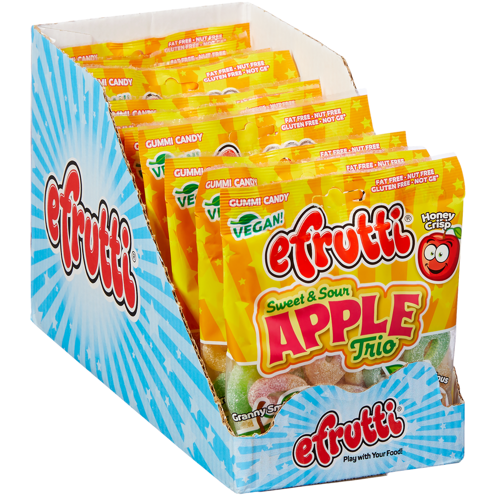 [Pack of 12] efrutti APPLE TRIO Sweet & Sour Gummy Candy, VEGAN, 3.5oz (100 g), Net wt 42.32 oz (1.2 kg)