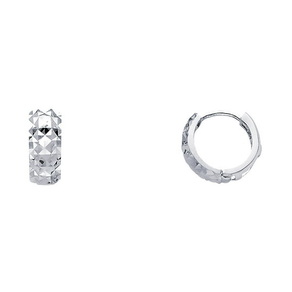 Solid 14k White Gold Small Huggie Hoop Earrings Round Dome Huggies Earrings Diamond Cut 7 x 5 mm