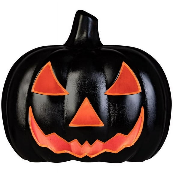 17" Scary Black Jack O Lantern With Orange Light Halloween Decoration