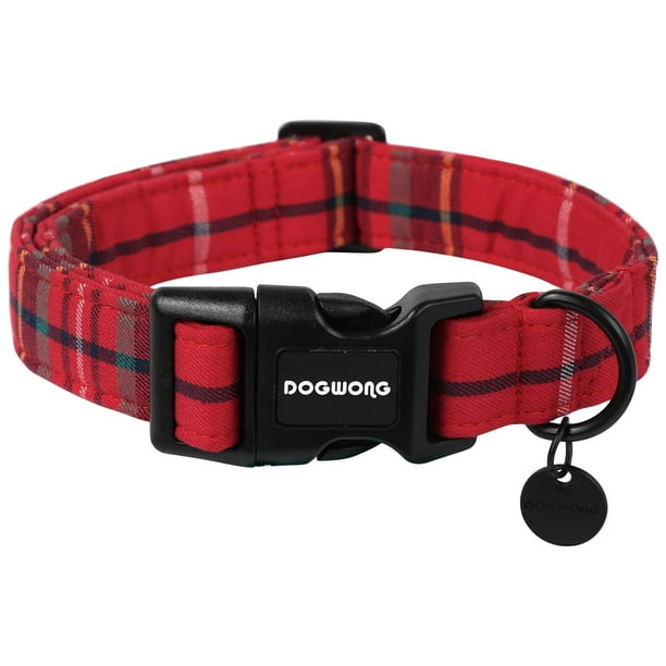 Collar para perro DOGWONG L 3-6 kg de algodón rojo a cuadros navideños