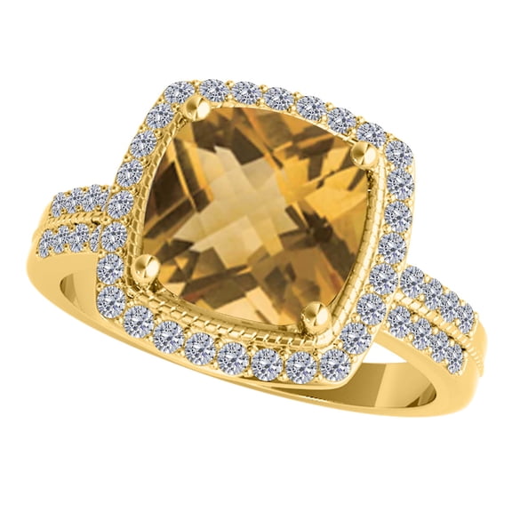 Mauli Jewels Engagement Rings for Women 2.58 Carat Diamond and Cushion Cut Citrine Ring Prong 14K Yellow Gold