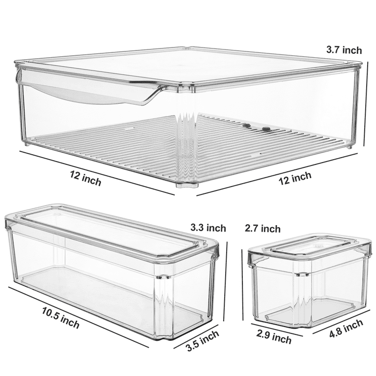 10 Pack Refrigerator Organizer Bins - 3 Size Stackable Fridge Clear Storage  Bins with Lids for Vegetable Berry Cereals Grape Tomatoes Fruit ,etc
