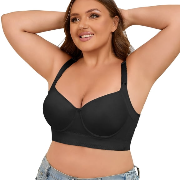 Large Bust Plus Size Bras for Women Full Coverage Push Up Soft Seamless Regular High Impact Sticky Bra Black