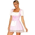 thumbnail image 3 of iEFiEL Womens Maid Cosplay Babydoll Mini Dress Masquerade Party Lace-Up Ruffle Apron Plaid Dress Pink M, 3 of 7