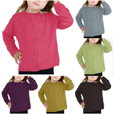 

Uxgjfwu White Coat Girls Crewneck Cardigan Solid Cotton Long Sleeve Button Sweater Uniform Sweaters For Little Girls