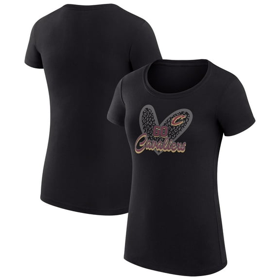 Women's G-III 4Her by Carl Banks Black Cleveland Cavaliers Super-Slim Fit Lightweight Leopard Heart T-Shirt