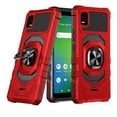 thumbnail image 1 of For Cricket Ovation 3 / AT&T Motivate Max U668AA Dropproof Shockproof Kickstand Ring Stand Phone Case Cover With Tempered Glass Screen Protector - Red, 1 of 5