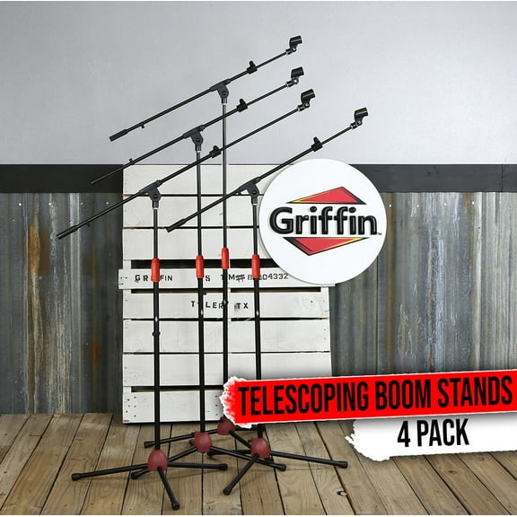 Griffin Microphone Boom Stand 4 PACK - Telescoping Tripod Mic Clip Mount Holder