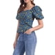 thumbnail image 4 of BLUSA FLORAL PARA MUJER INSPIRADA CHIC CON ESCOTE CUADRADO Y MANGAS ABULLONADAS, ESPALDA ELÁSTICA, TOP CASUAL EN AZUL OSCURO TAMAÑO S, 4 of 6