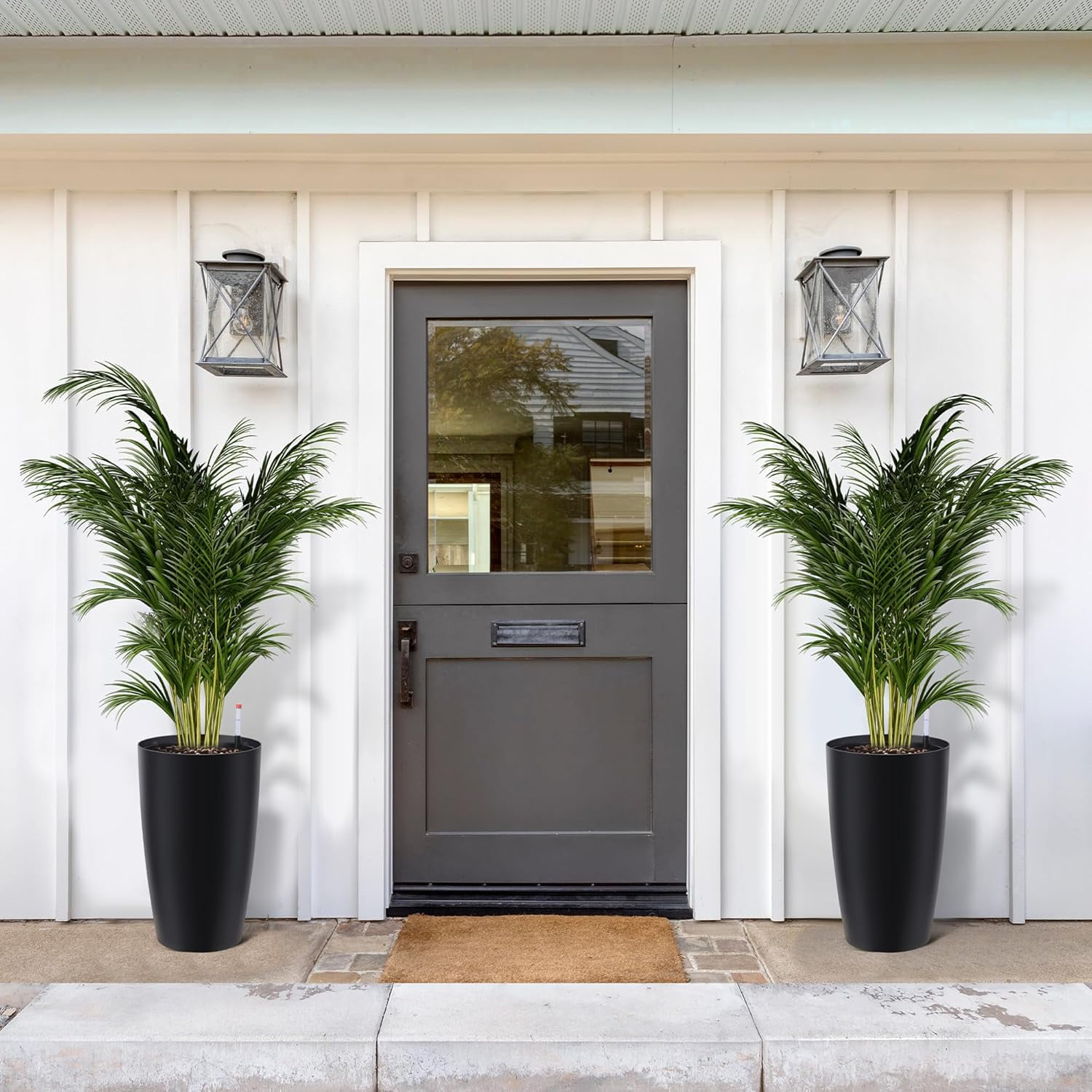 16"/22" Tall Planters (Set of 2) - Self-Watering Indoor Plant Pots with Drainage & Water Level Indicator, Modern Flower Pots for Patio, Living Room & Office