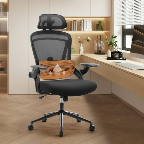 GIANNA Ergonomic High-Back Mesh Office Chair with Lumbar Support, Adjustable Armrests, and Breathable Design for Comfortable Long-Hour Work, Black