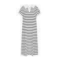 thumbnail image 3 of ZZwxWA Maxi Dresses for Women Striped Short Sleeve Casual Long Dress Side Slit Knitted Loose V Neck Summer Beach Dresses, 3 of 5