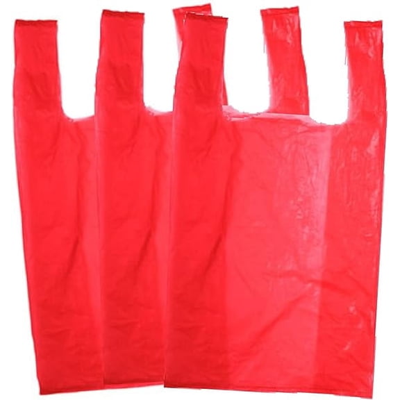 EcoQuality 1/8 Medium 10x5x18 Inch Red Plastic Shopping Bags for Takeout Bags for Delivery, Retail, Grocery, Restaurant, Takeout, and Convenience Stores (180)