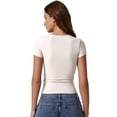thumbnail image 2 of Camiseta QINSEN con cuello redondo, doble forro, manga corta, mujer, beige, 2 of 6