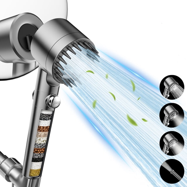 Feelso Cabezal de Regadera Filtrado con Teléfono de Mano, Cabezal de Regadera de Alta Presión con 3 Modos de Rociado y Filtro de 18 Etapas, Ablandador de Agua para Agua Dura