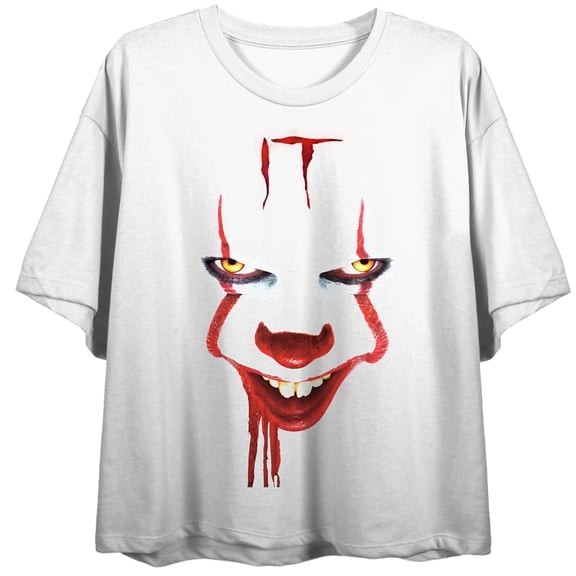 It Chapter 2 Pennywise Face Poster Art Crew Neck Short Sleeve Women's White T-shirt-Large