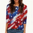 thumbnail image 4 of 4th of July Shirts Women Plus Size 3/4 Sleeve T Shirts Casual American Flag Print Tops USA 250th Anniversary Celebration Party Pullover Independence Day Patriotic Round Neck Blouses Vermilion 2XL, 4 of 5
