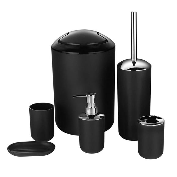 Bathroom Accessories Set with Trash Can 6 Piece Bathroom Accessory Set with Soap Dispenser Pump, Toothbrush Holder, Toilet Brush, Trash Can,Tumbler and Soap Dish