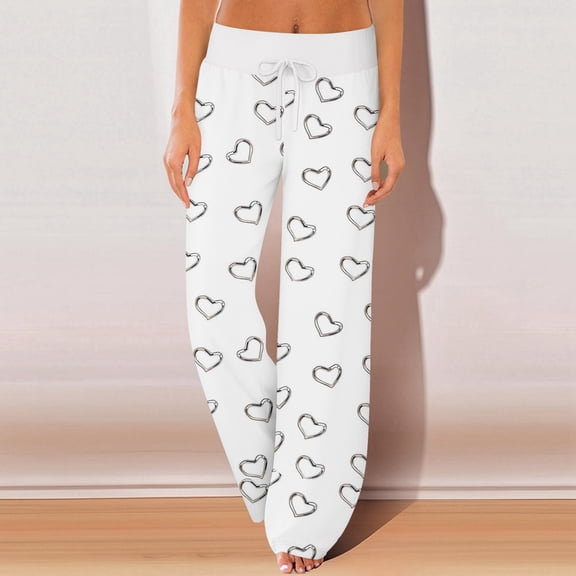 Pajama Bottoms for Women Holiday Elastic Waist Cute Valentine's Day Pajama Pants Relaxed Fit Wide Leg Heart Pj Pants Valentines Day Gifts