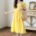 thumbnail image 5 of Girls Square Neck Puff Sleeve Tiered Ruffle Midi Dress 100% Cotton Tween Summer Yellow Birthday Party Dress,Size 11 T, 5 of 8