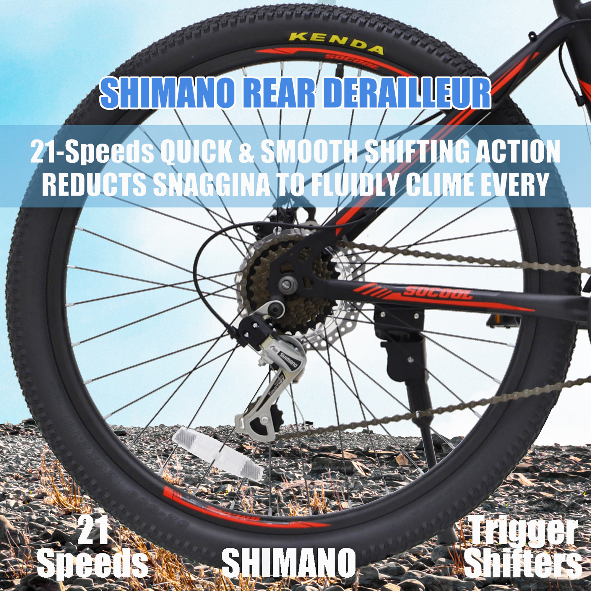 SOCOOL 26" Road Bike, Shimano 21 Speeds, Light Weight Aluminum Frame, Mountain Bike for Men -Black & Red, ZA922BK - image 4 of 9
