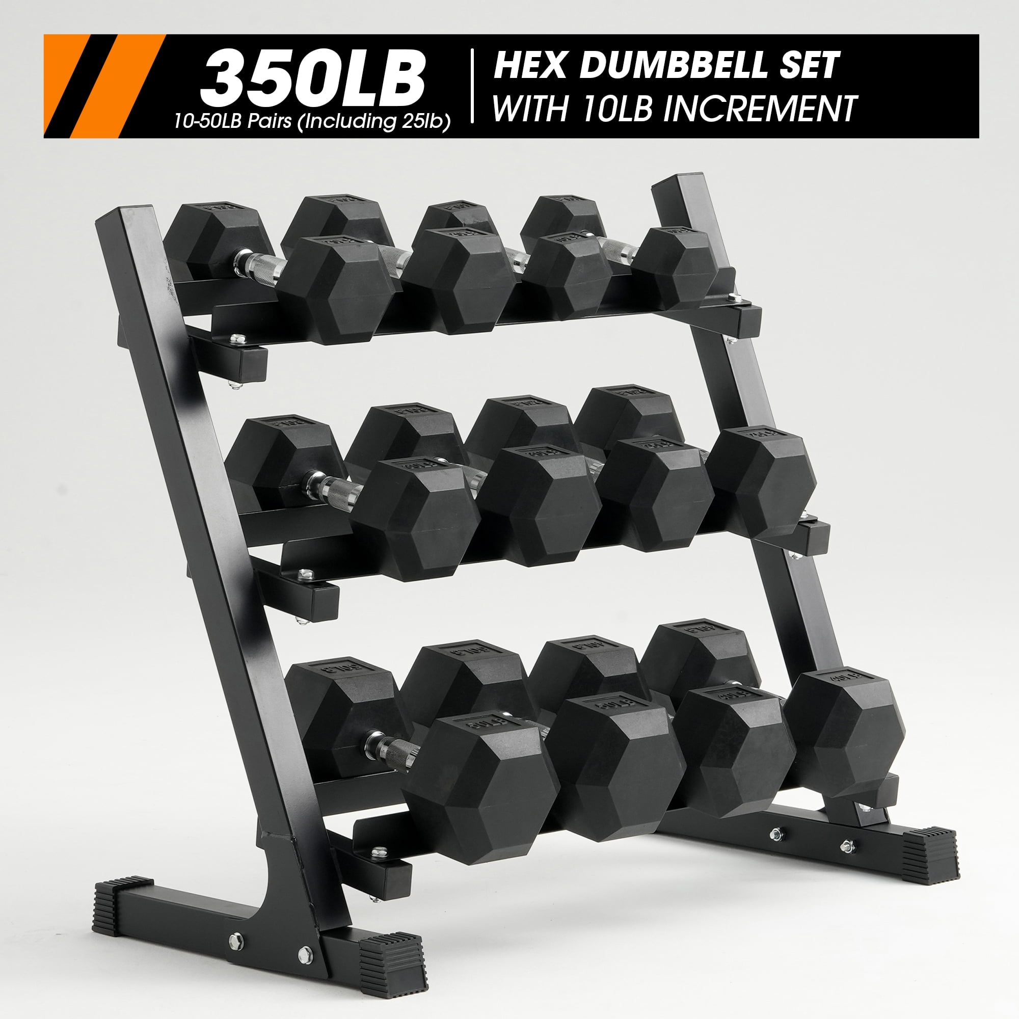Mikolo Rubber Hex Dumbbell Set with Racks and FID Weighted Bench, Options in 350lbs, Strength Training Weight Set Home Gym