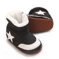 thumbnail image 6 of GYRATEDREAM Newborn Baby Boy Girl Cotton Booties Soft Sole Infant Stars Print Stay On Prewalker Slippers Winter Warm Toddler Cute Cozy Fleece Socks House Shoes Black for 0-18M, 6 of 8