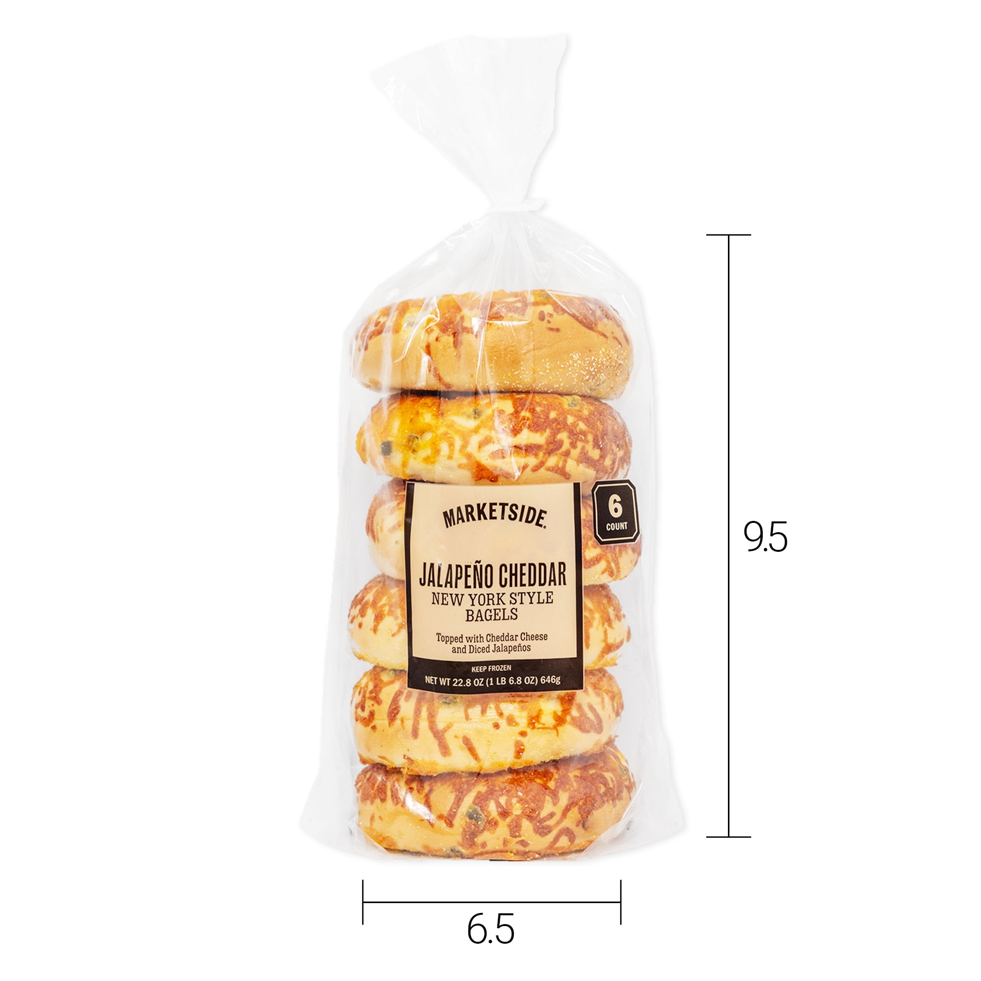 Marketside Fresh Jalapeno Cheddar Bagels, Wheat and Barley Flour, Shelf-Stable, 22.8 oz, 6 Count