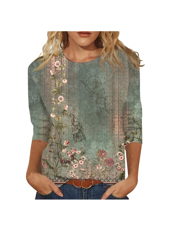 Womens Three Quarter Sleeve Tops