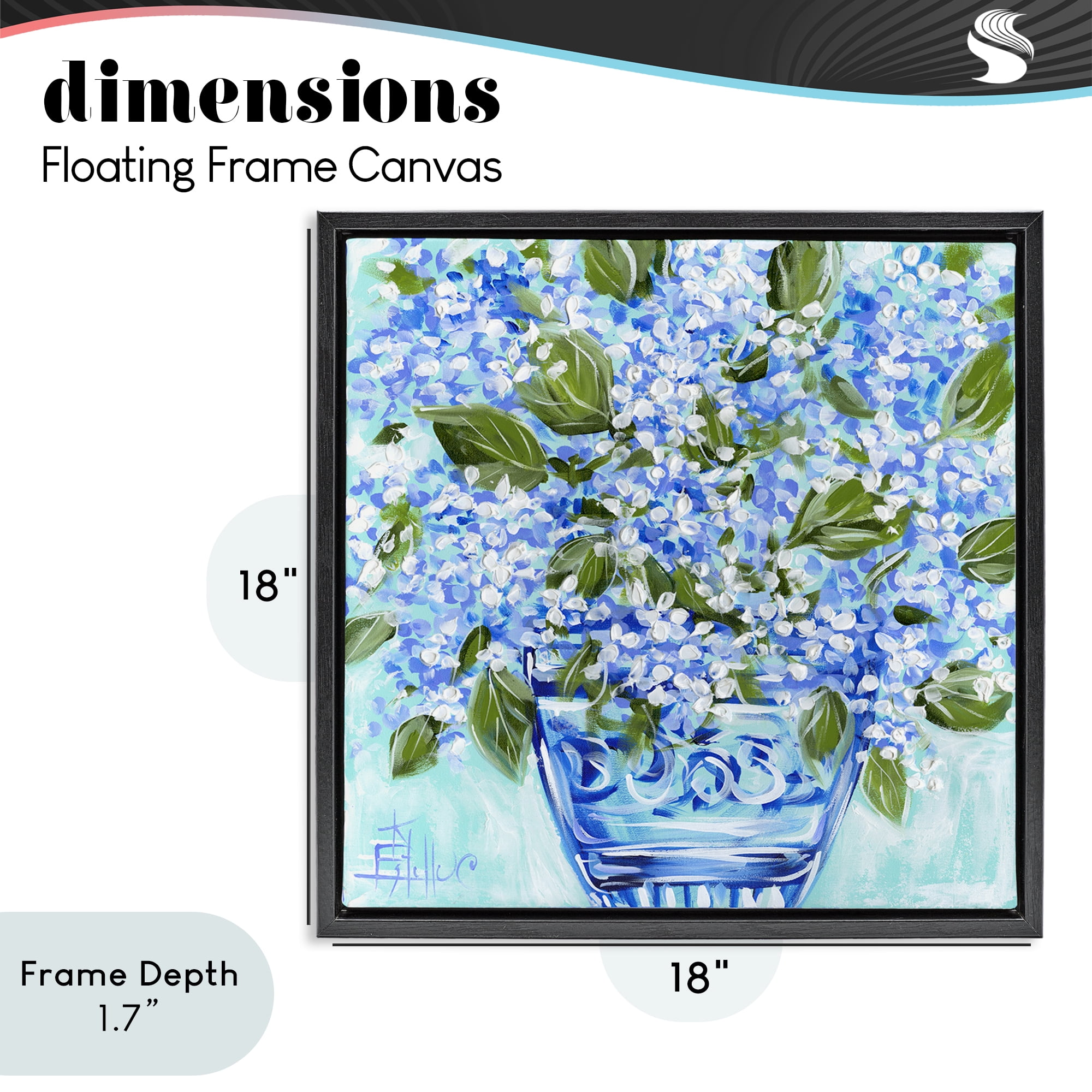 Stupell Industries Cool Bouquets in Blue Vase Black Framed Floater Canvas Wall Art, design by Estelle Grengs