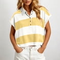 thumbnail image 4 of CBASIHI Womens Striped Crop Polo Shirts- Casual Collar Summer Loose Fit Short Sleeve Trendy Vintage Tops Yellow Size L, 4 of 6