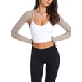 thumbnail image 3 of Wassery Women Long Sleeve Shrugs Cropped Open Front Bolero Shrug Crop Top Cardigan Sun Protection Shawl Arm Sleeve for Exercise Sport Gym, 3 of 5
