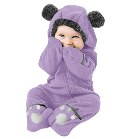 

Baby Girls Boys Solid Cartoon Ears Hoodie Romper Clothes Jumpsuit Warm Fall Jacket Girls