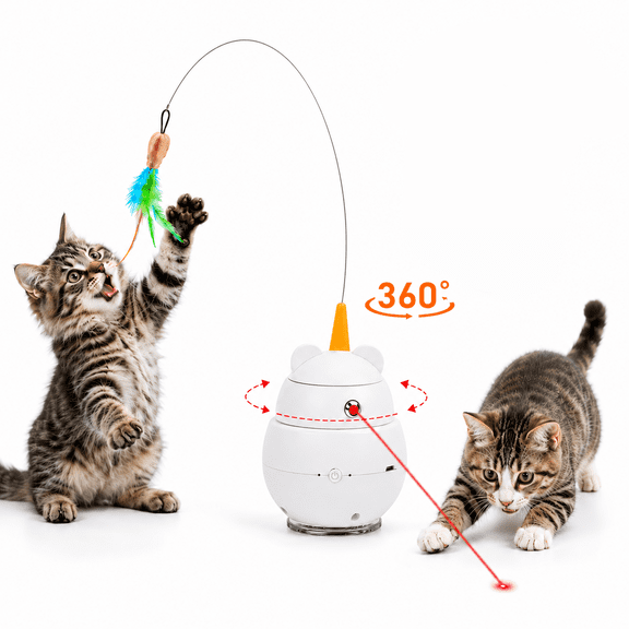 URRU Interactive Cat Toys for Indoor Cats,2 in 1 Automatic Laser Teaser Cat Toy,Flying Bird Feather Toy,USB Rechargeable Smart Motion Activated Self-Play Enrichment Toy for Cats and Kittens