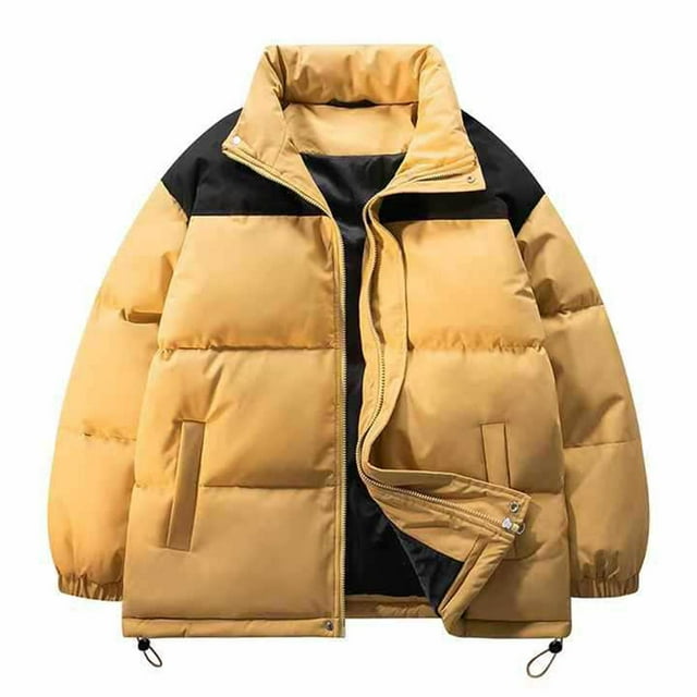 BADHUB Men's Down Jacket with No Hood Raglan Sleeve Warm Puffer Jacket Stand Collar Color Block Winter Coat Winter Clearance 2024