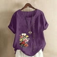thumbnail image 1 of ICHUANYI Clearance Women's Summer Casual Round Neck Short Sleeve Flower Printing Loose Shirt Tops(Purple, S) ICHUANYI WER2023081013528, 1 of 4