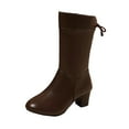 thumbnail image 2 of Mgmyaa Women's Mid Calf Boots Retro Solid Color Booties with Lace Up Back Heel and Low Block Heel, 2 of 9