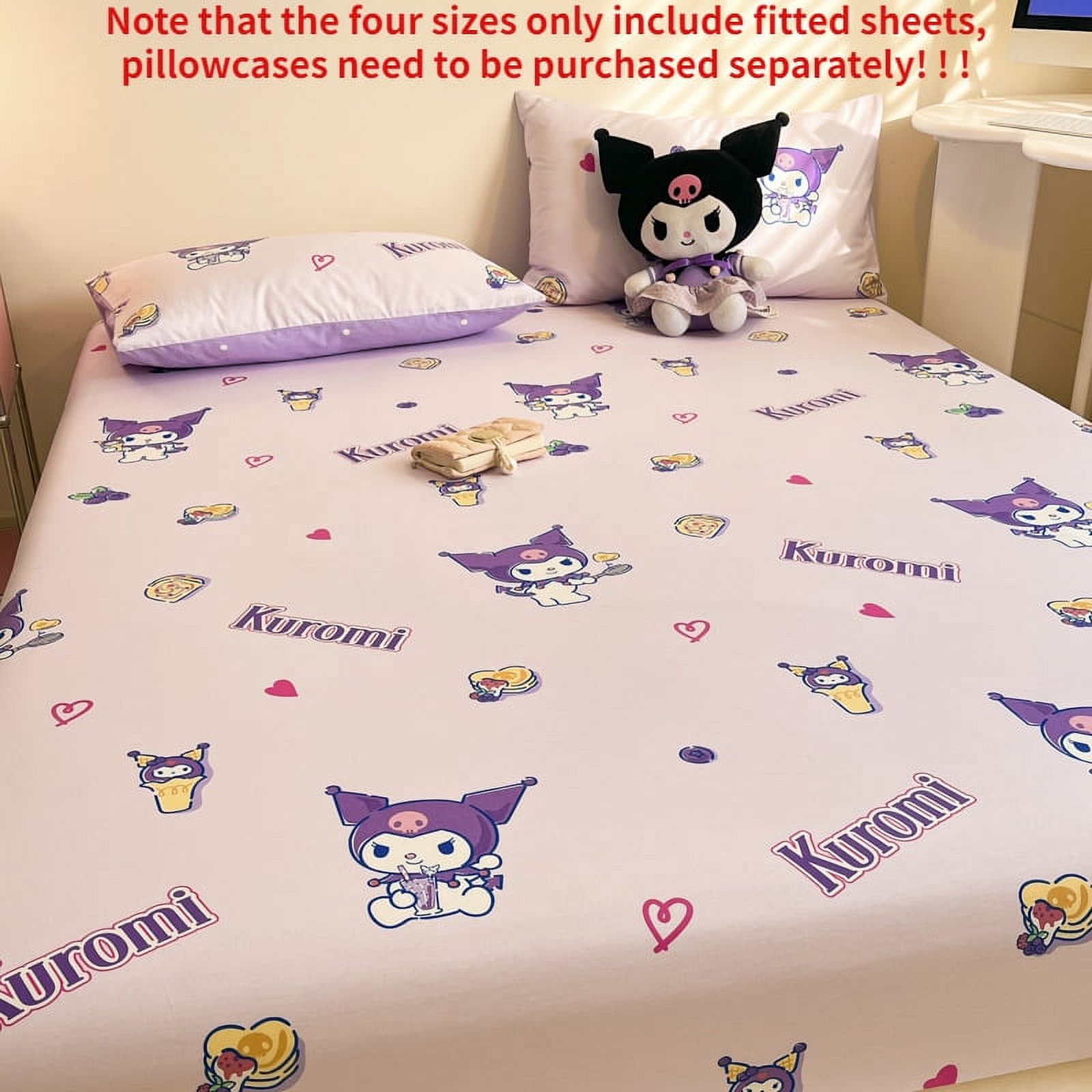Sanrio Pure Cotton Fitted Sheet Three-piece Set Hellokitty My Melody Cotton Bedspread Cute Kuromi Full Surround Protective Cover