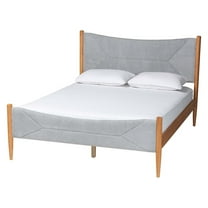 Baxton Studio Taylin Mid-Century Gray Corduroy and Oak Brown Wood Queen Bed