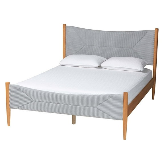 Baxton Studio Taylin Mid-Century Gray Corduroy and Oak Brown Wood Queen Bed