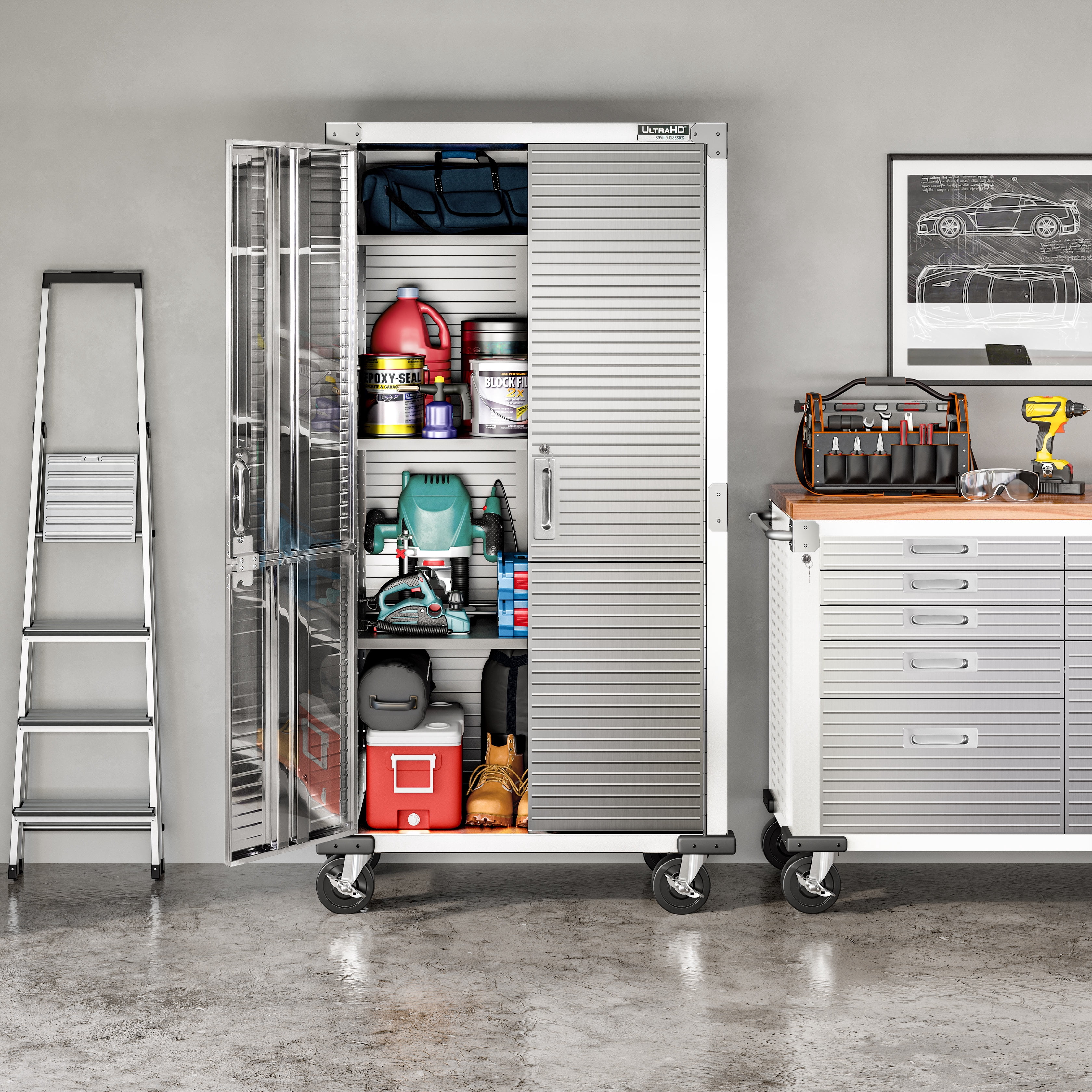 Seville Classics UltraHD® Rolling Storage Cabinet, 36" W x 18" D x 72" H, White
