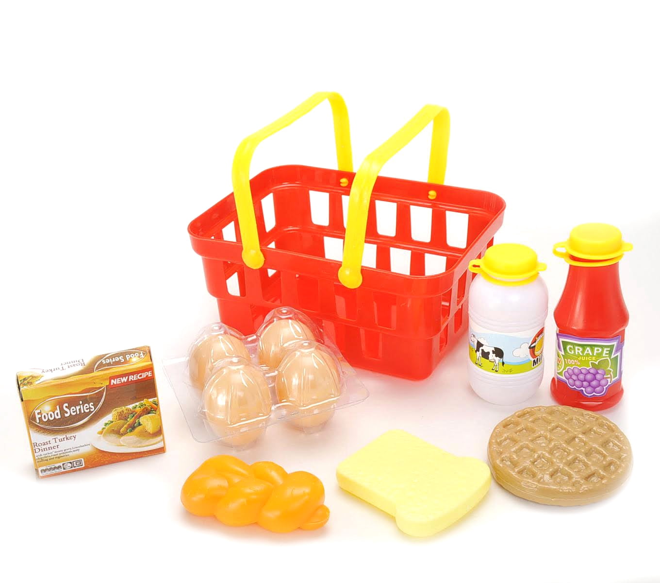 PlayWorld Kitchen Connection Pretend Breakfast & Lunch Play Food Set with Basket for Kids - 10 Piece Set