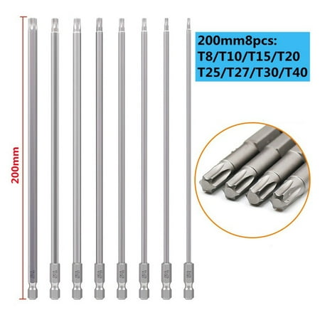 

8 Pcs 200mm Hex Shank Torx Screwdriver Bit T8 T10 T15 T20 T25 T27 T30 T40