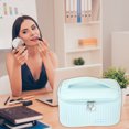 thumbnail image 3 of Polyurethane Leather Makeup Bag Large Makeup Bag Brush Organizer Bag Toiletry Bag for Women Blue, 3 of 6