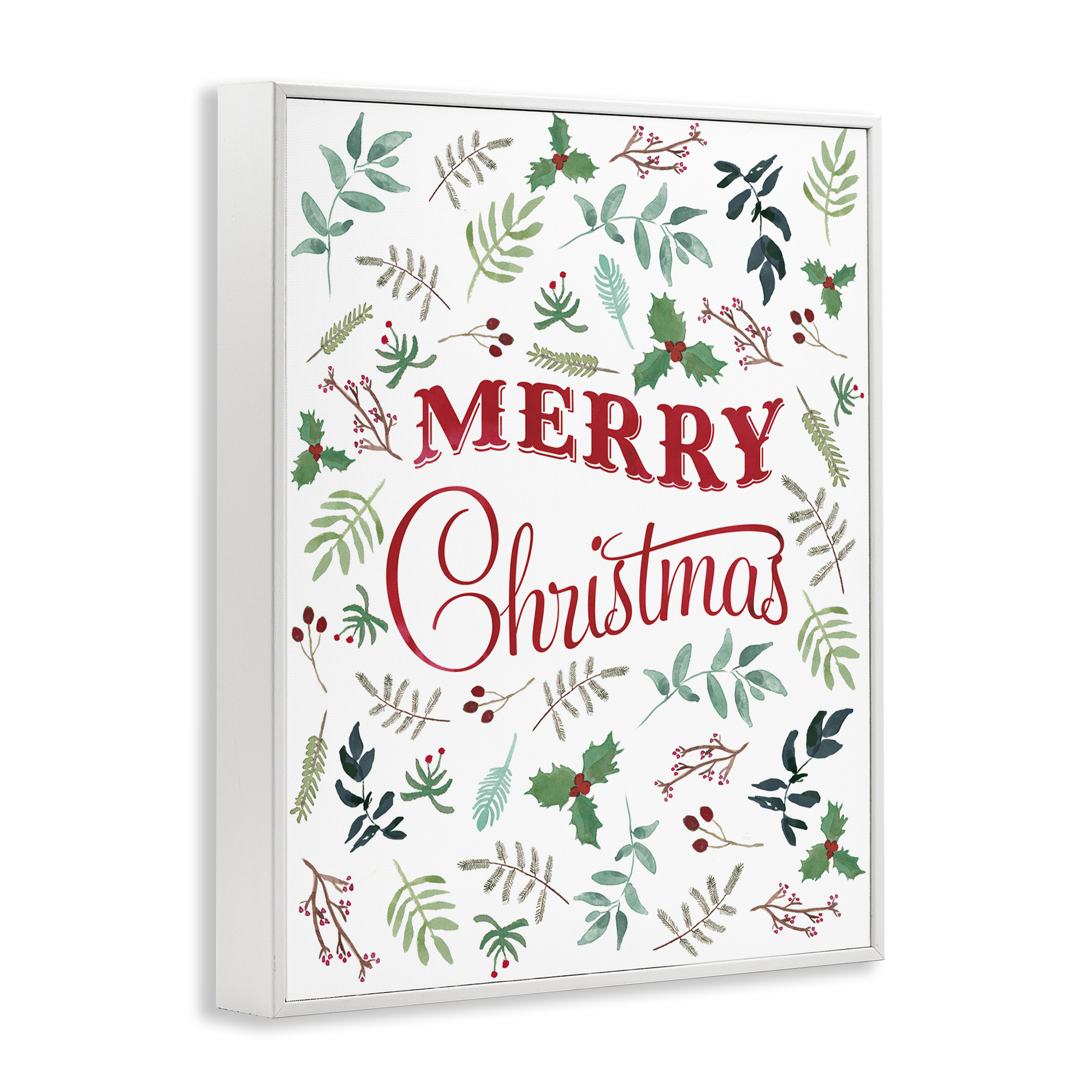 Stupell Industries Christmas Botanicals Pattern Holiday Painting White Framed Art Prints Wall Art, 16 x 20