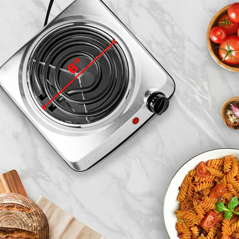 OVENTE Electric Countertop Single Burner, 1000W Cooktop with 6 Stainless  Steel Coil Hot Plate, 5 Level Temperature Control, Indicator Light, Compact  Cooking Stove and Easy to Clean, Silver BGC101S 