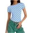 thumbnail image 6 of Tsesme Women’s Polka Dot Short T-shirt Summer Round Neck Short Sleeve Tops Fashion Slim Tees, 6 of 7