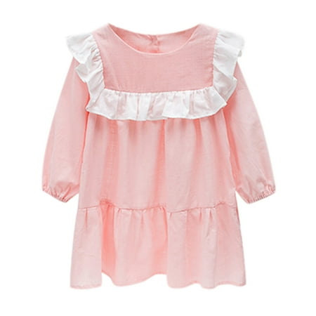 

koaiezne Children Kids Toddler Girls Ruffled Long Sleeve Patchwork Princess Dress Outfits Clothes Size 8 Long Sleeve Dresses for Little Girls Girls Summer Dresses Size 7